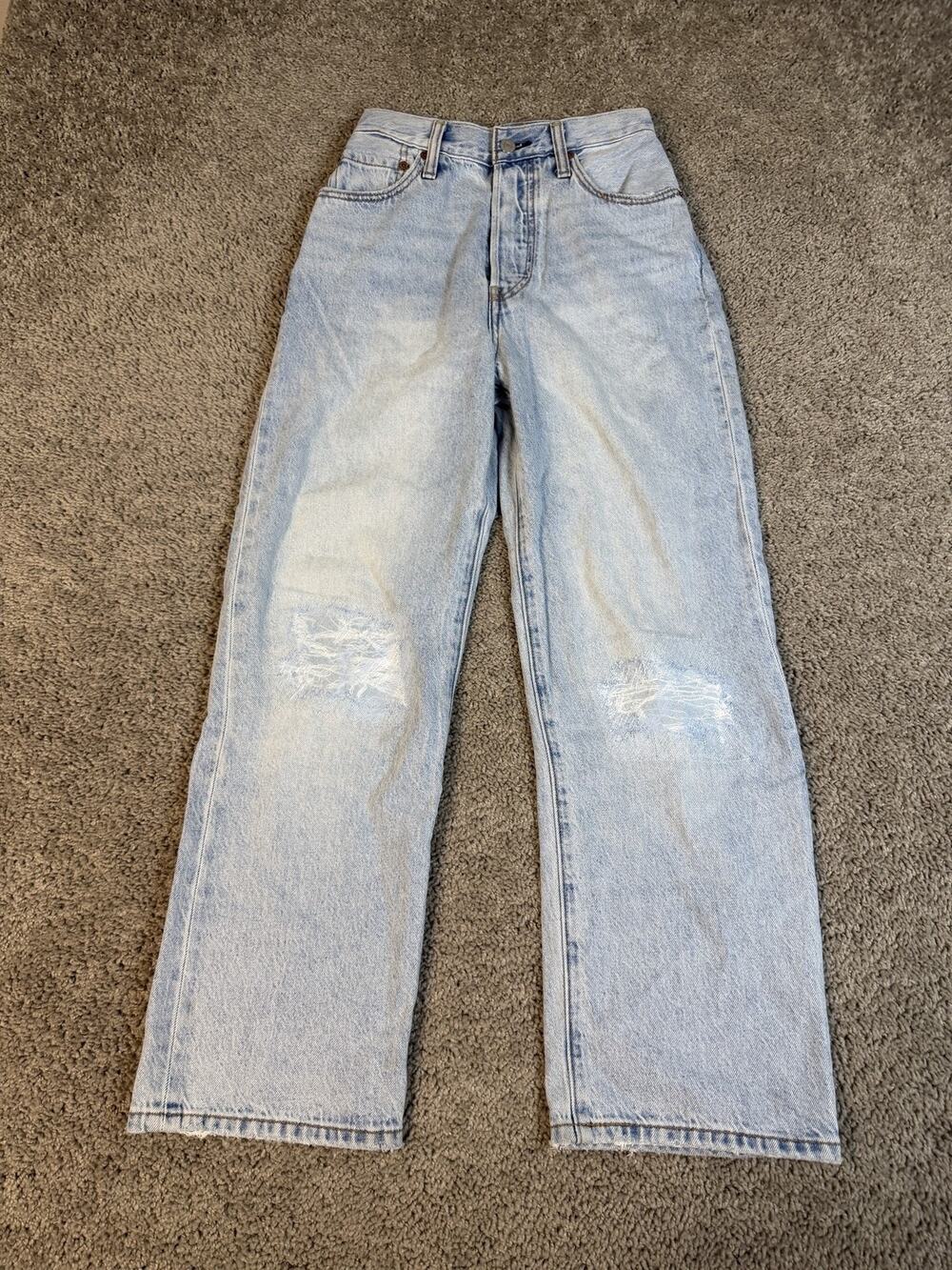 Levi's Jeans Womens 27 X 27 Blue Rib Cage Straight Relaxed Distressed 27 Inseam